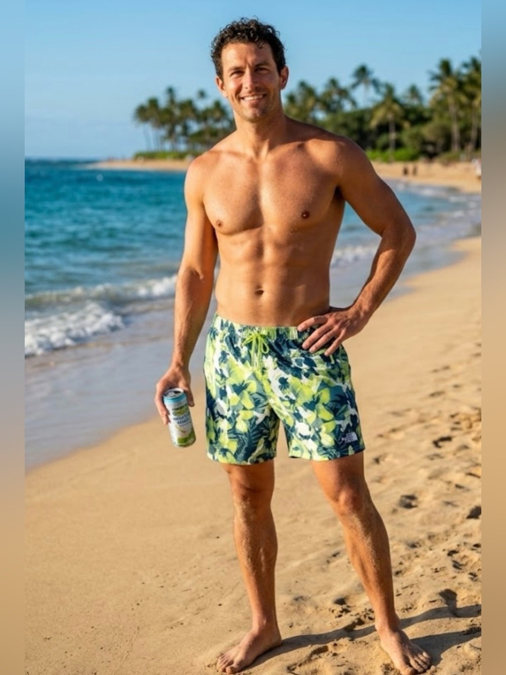 NEW, North Face Men's Swim Trunks Mens XL Green Blue Camo Swimwear Bottoms